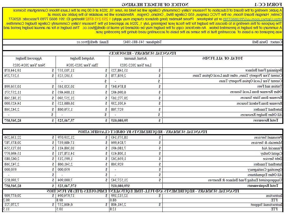 image of page 1 of 2024-2025 budget